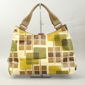 Orla Kiely Shoulder Bag Womens Green Yellow Brown Geometric Tote
